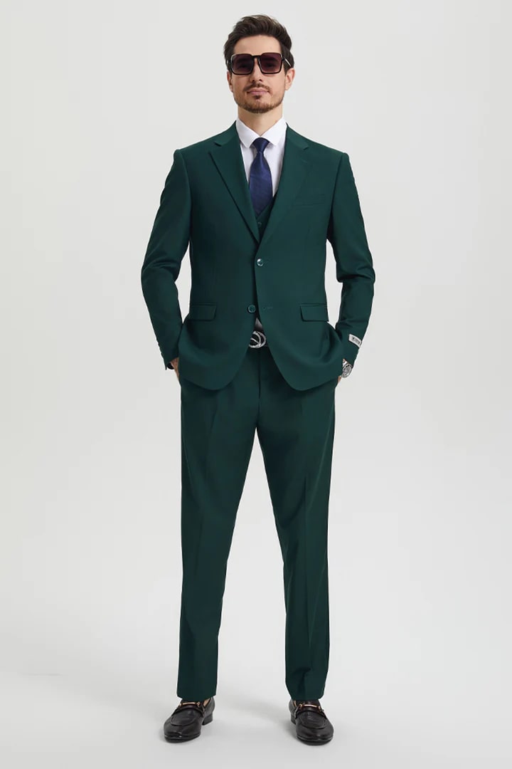 Trajes Elegantes Para Hombre - Trajes De Vestir - Mens Two Button Vested Stacy Adams Hunter Green Designer Suit