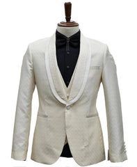 Ivory Tuxedo - Cream Wedding Suit  - Off White Groom Shawl Lapel Suit