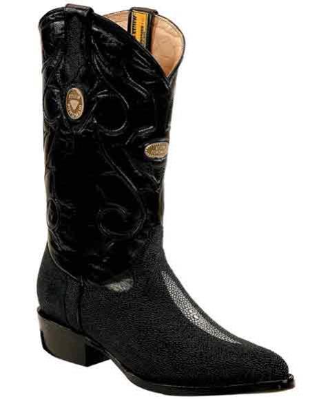 Men's Genuine Stingray Mantarraya Skin Handmade Black Dress Cowboy Botas De Mantarraya - Mantarraya Boots Cheap Priced For Sale Online With Replaceable Heel Cap J Toe Leather