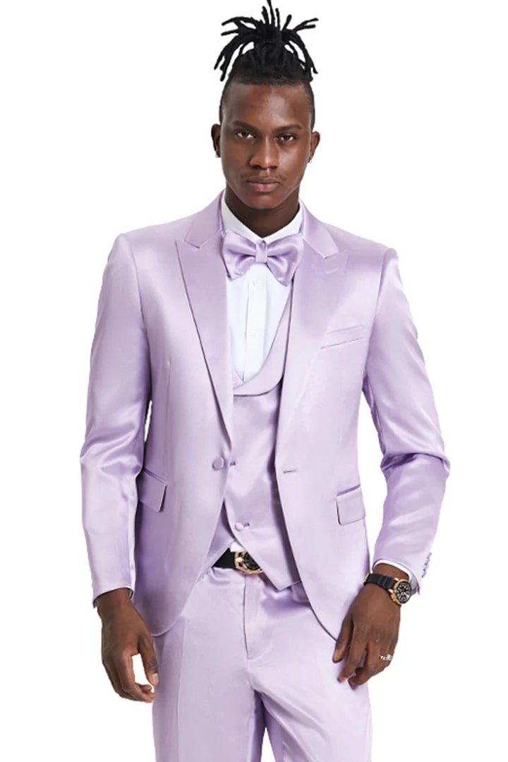 Trajes Elegantes Para Hombre - Trajes De Vestir - Traje de fiesta de graduación y boda de satén brillante con un botón para hombre