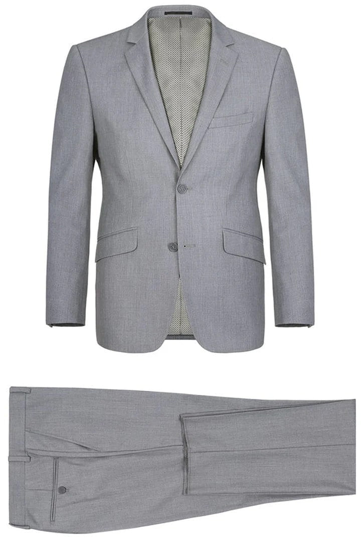 Traje gris claro - Traje gris plateado para boda - Traje de hombre de dos botones, corte ajustado, con bolsillos en gris claro