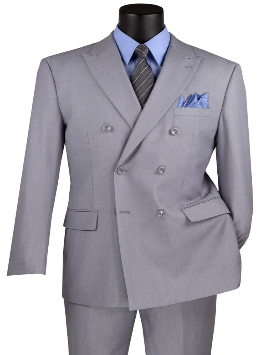 Traje gris claro - Traje gris plateado para boda - Traje gris claro cruzado clásico para hombre