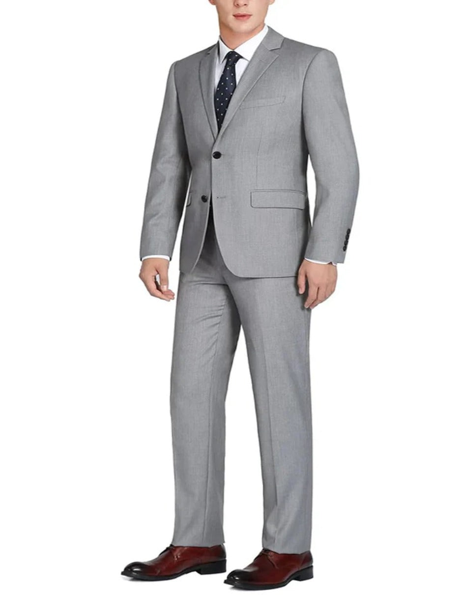 Traje gris claro - Traje gris plateado para boda - Traje de hombre básico de dos botones ajustado de lana con chaleco opcional gris claro