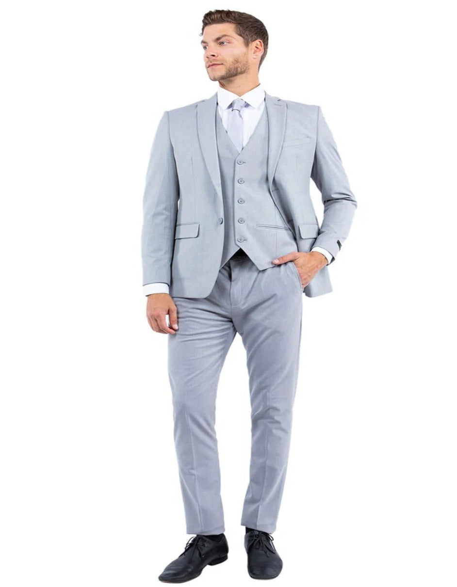 Traje gris claro - Traje gris plateado para boda - Traje de boda de verano de lino estilo playa con solapa de pico y dos botones para hombre