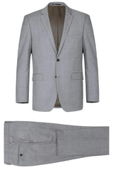 Traje gris claro - Traje gris plateado para boda - Traje de hombre básico de dos botones ajustado de lana con chaleco opcional gris claro