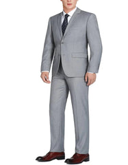 Traje gris claro - Traje gris plateado para boda - Traje gris claro básico de dos botones y corte ajustado para hombre