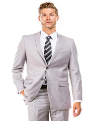 Traje gris claro - Traje gris plateado para boda - Traje de boda gris claro básico de 2 botones y corte ajustado para hombre