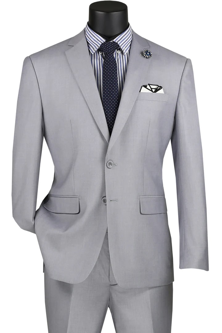 Trajes Elegantes Para Hombre - Trajes De Vestir - Mens Basic Two Button Modern Fit Light Grey Suit