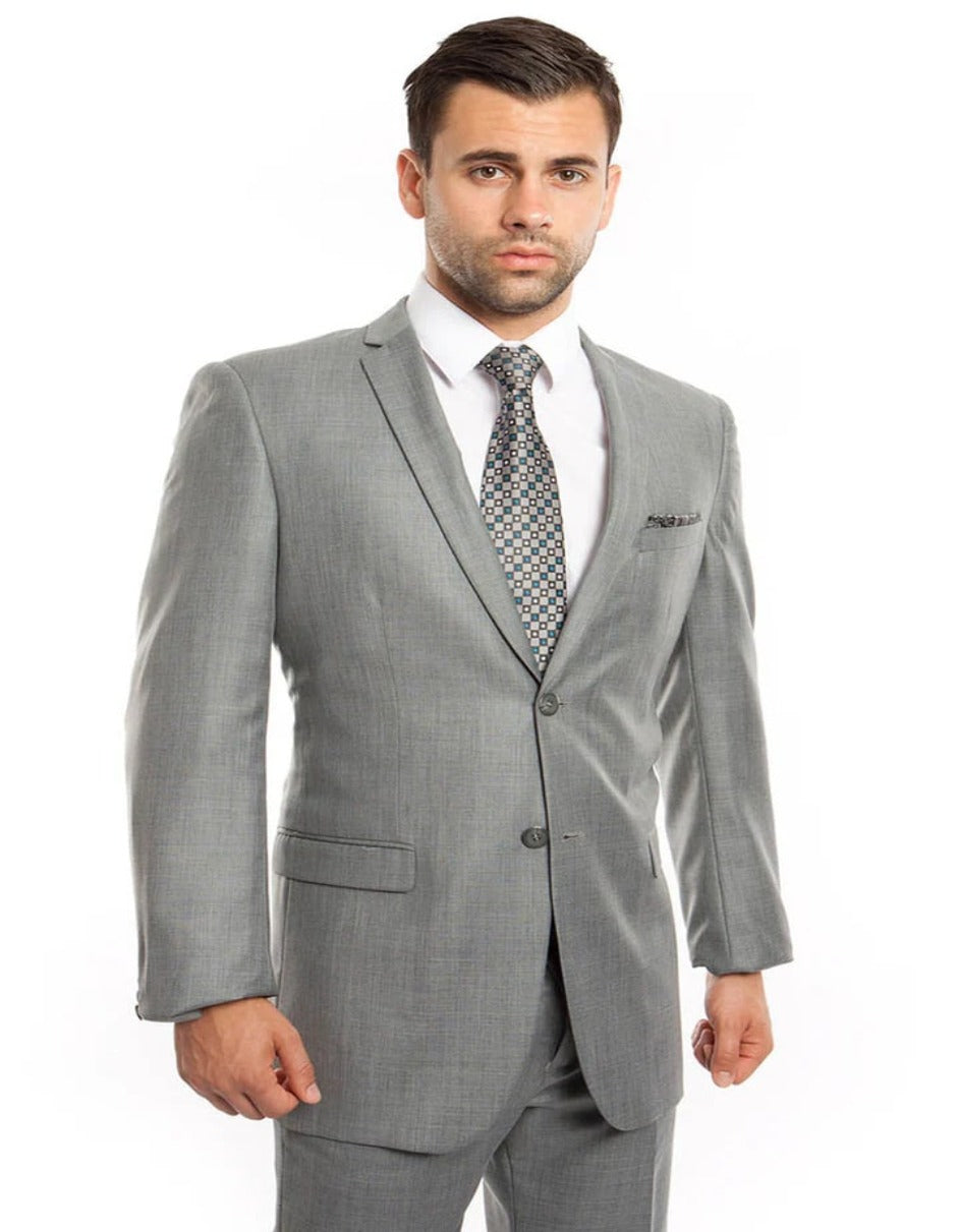 Traje gris claro - Traje gris plateado para boda - Traje gris claro de piel de tiburón brillante con textura y corte entallado para hombre