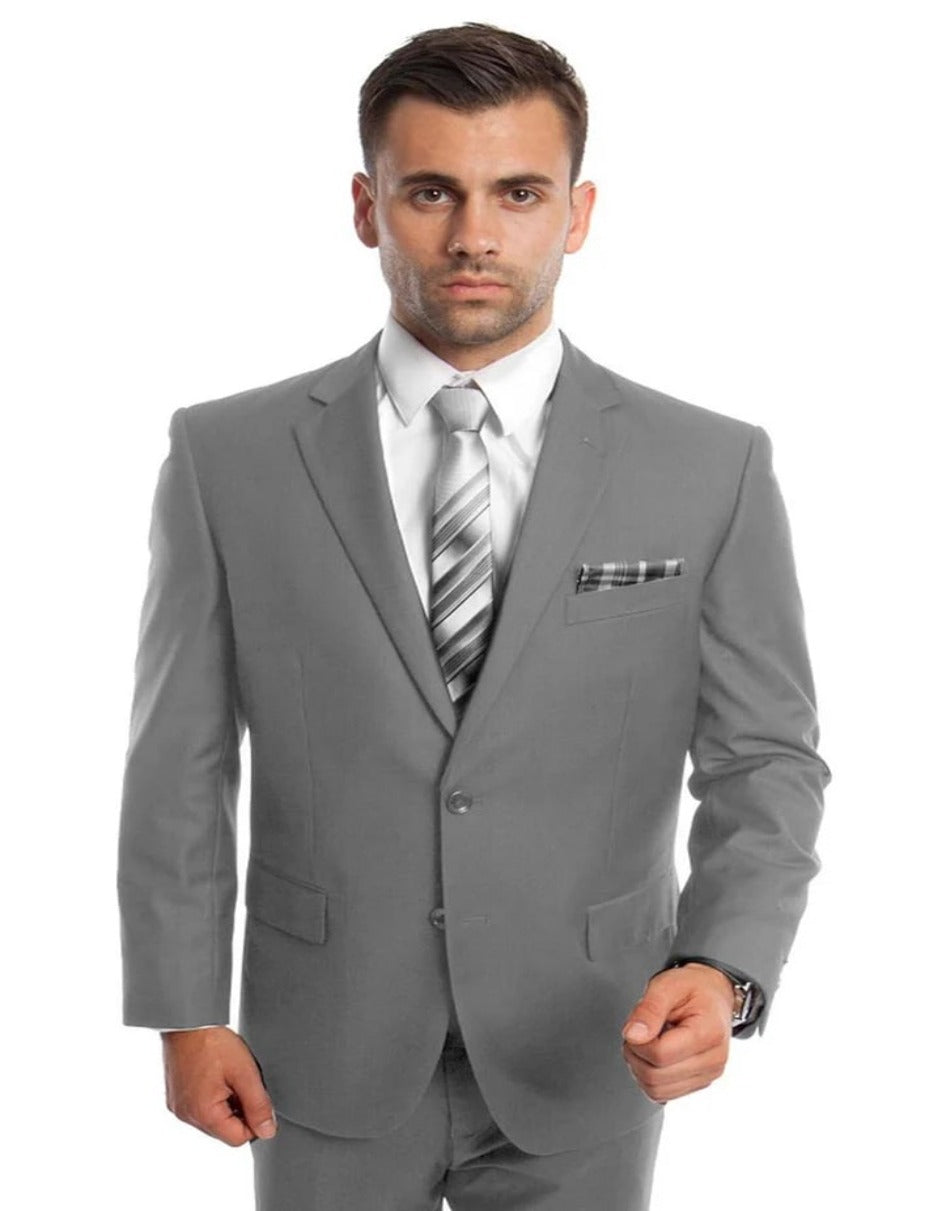 Traje gris claro - Traje gris plateado para boda - Traje de negocios gris claro básico de dos botones y corte moderno para hombre