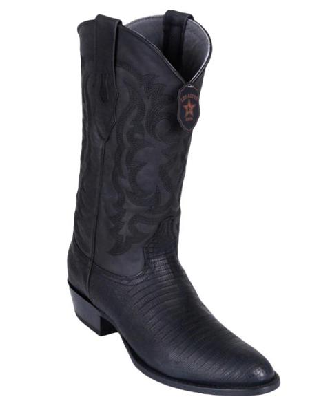 Los Altos Boots Lizard Teju R-Toe Greasy Finish Black Cowboy Boot