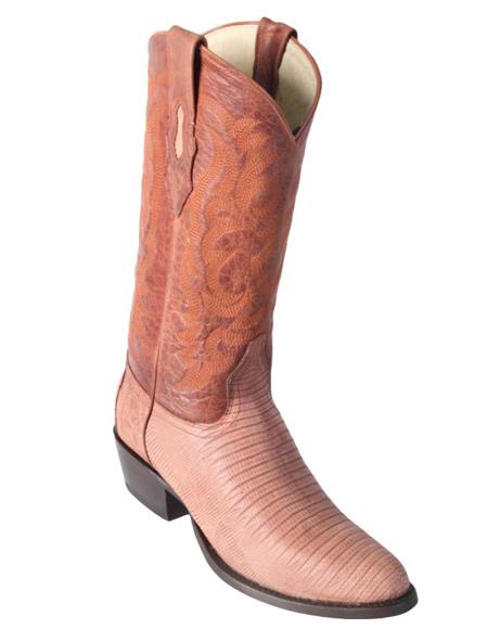 Los Altos Boots Lizard Teju R-Toe Greasy Finish Cognac Cowboy Boots