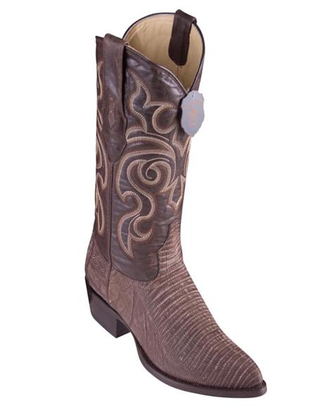 Los Altos Boots Lizard Teju Sanded Brown Cowboy Boots J-Toe