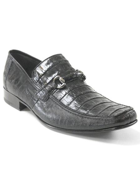 Mens Black Genuine Caiman Belly And Lizard Slip On By Los Altos