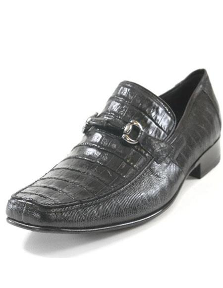 Mens Black Genuine Caiman Belly And Lizard Slip On By Los Altos