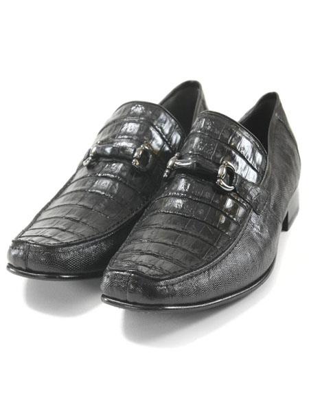 Mens Black Genuine Caiman Belly And Lizard Slip On By Los Altos