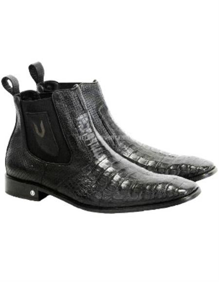 Men's Black Vestigium Boots Genuine Caiman Belly Chelsea Boots