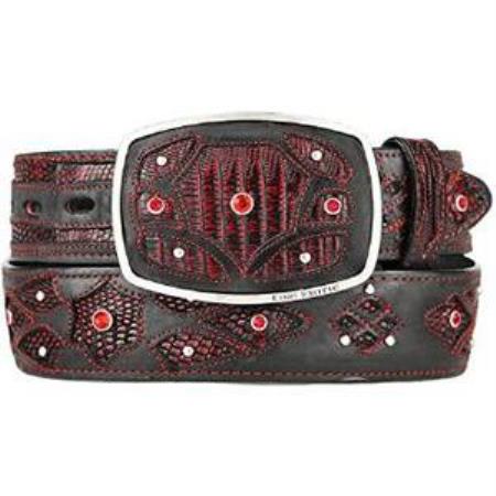 Black Cherry Original Lizard Teju Skin Fashion Western Belt