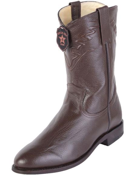 Men's Los Altos Boots Roper Toe Brown Genuine Elk Leather Handcrafted Dress Cowboy Boot Cheap Priced For Sale Online