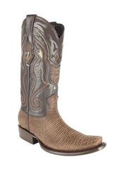 Men's Wild West Genuine Teju Lizard Skin Dubai Toe Leather Dress Cowboy Boot Cheap Priced For Sale Online Sanded Brown Handmade