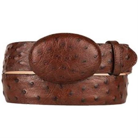 Brown Original Ostrich Full Quill Skin Western Style Hand Crafted Belt