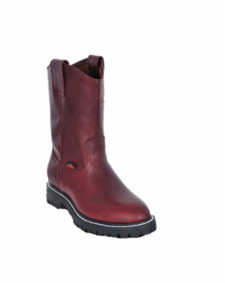 Grasso Nappa Los Altos Boots Men's Work Boot ~ Botines Para Hombre ~Full Lug Sole Burgundy ~ Wine Color ~ Maroon