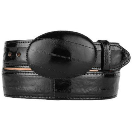 Men's Original Eel Skin Western Style Hand Crafted Belt Black