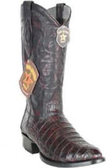 Men's Los Altos Boots Heel Cap Genuine Caiman Belly Black Cherry Boots