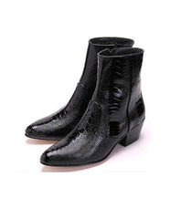 Men's Los Altos Boots Genuine Ostrich Higher Heel Paw Black Dress Boot Ankle Dress Style For Man