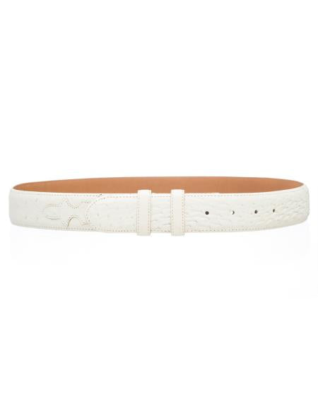 Men's Smooth Genuine Ostrich Quill Skin White Belt