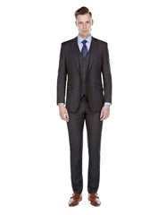 Traje elegante ajustado con chaleco para hombre, color gris carbón