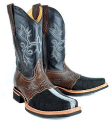 Mens King Exotic Boots Cowboy Style By Los Altos Boots Botas For Sale Full Pearl Stingray Mantarraya Skin Skin Leather Saddle Black Dress Cowboy Boot Cheap Priced For Sale Online