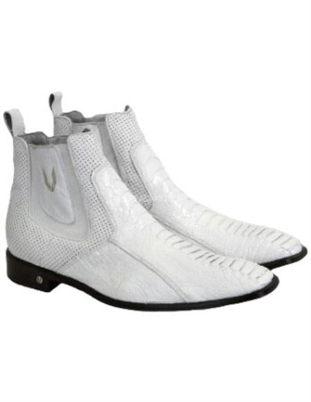 Men's White Vestigium Genuine Ostrich Leg Chelsea Boots