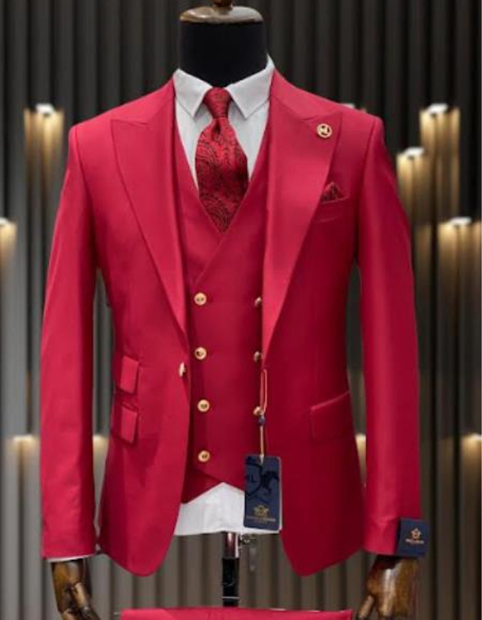 Trajes De Dombre Para Boda - Trajes De Novio - Traje Para Hombre - Red Pinstripe Suit