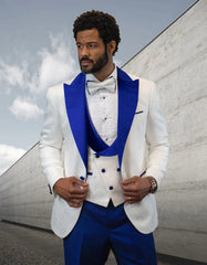 Trajes De Dombre Para Boda - Trajes De Novio - Traje Para Hombre -White and Royal Blue Suit