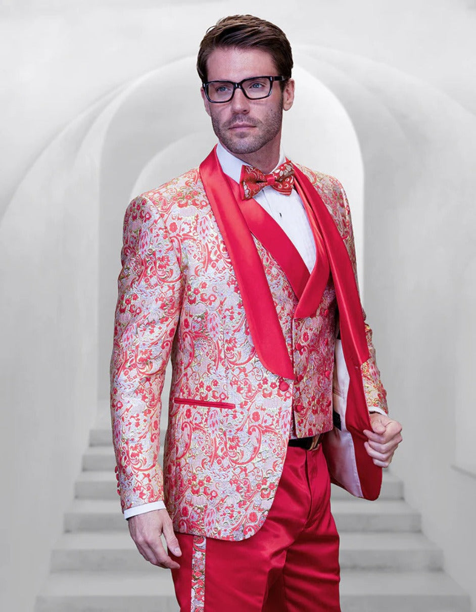 Trajes De Dombre Para Boda - Trajes De Novio - Traje Para Hombre -Traje rojo y dorado