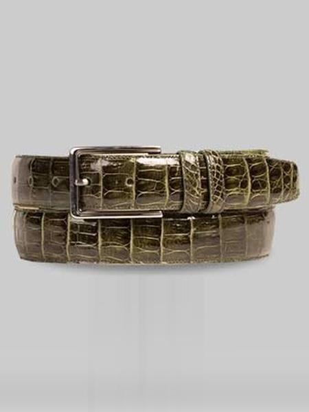 Mezlan Belts Brand Men's Genuine Crocodile Olive Skin Cinturon De Cocodrilo