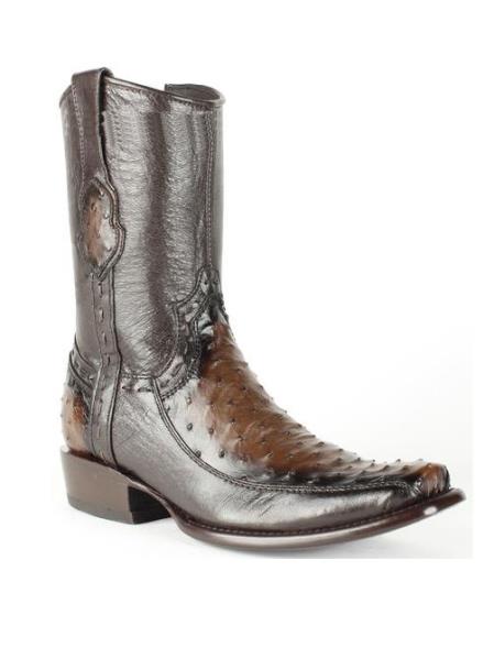 Men's Burnished Brown King Exotic Cowboy Style By Los Altos Boots Botas For Sale Genuine Ostrich Skin Dubai Toe Handcrafted Leather BDress Cowboy Boot Cheap Priced For Sale Online - Botas De Avestruz