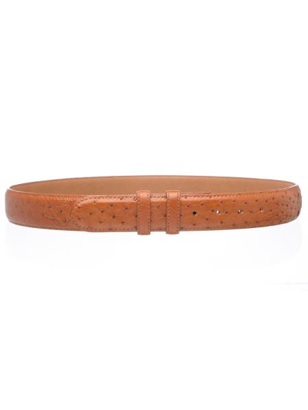 Men's Smooth Genuine Ostrich Quill Skin Belt Cognac