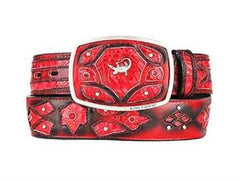 Red Burnished Original Caiman Belly Skin Fashion Western Belt