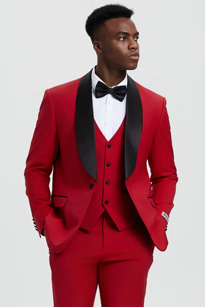 Trajes De Hombre Para Boda - Trajes Para Novio - Red Slim Fit Suit