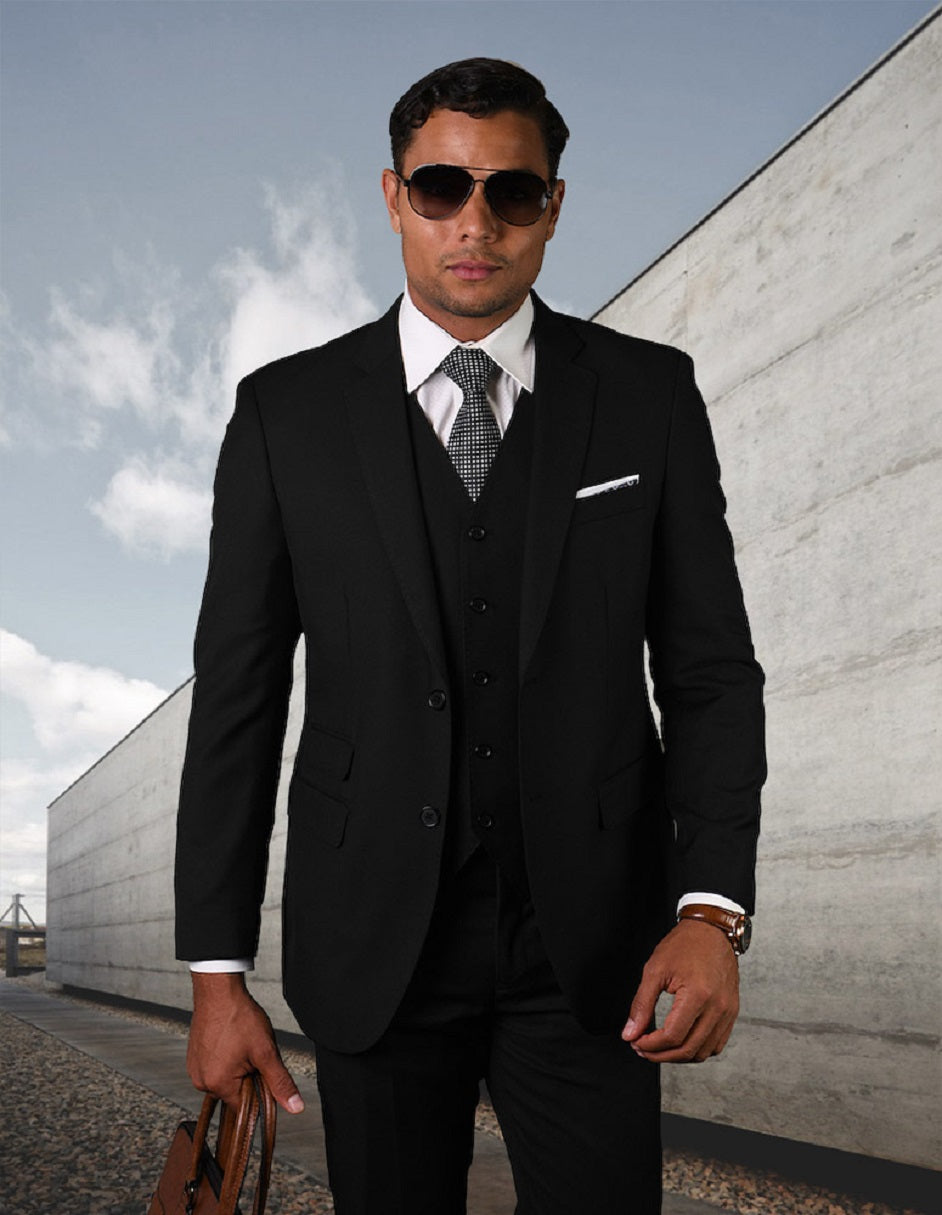 Trajes De Dombre Para Boda - Trajes De Novio - Traje Para Hombre - Black Vested Suit