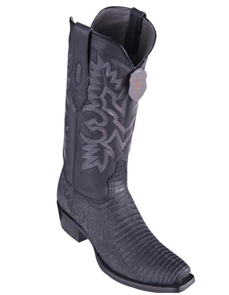 Los Altos Boots Men's Sanded Black Lizard Cowboy Boots 7-Toe