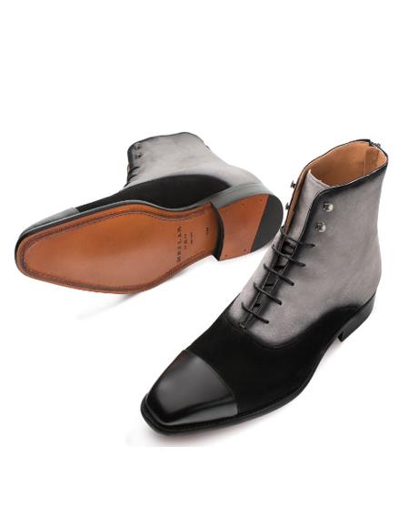 Mens Dress Ankle Boots Mens Mezlan Shoes Exquisite Cap Toe Full Leather Sole Shoes Black ~ Grey