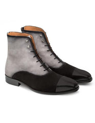 Mens Dress Ankle Boots Mens Mezlan Shoes Exquisite Cap Toe Full Leather Sole Shoes Black ~ Grey