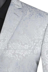 Trajes Elegantes Para Hombre - Trajes De Vestir - Mens Slim Fit Shiny Paisley prom and Silver Grey Wedding Suit