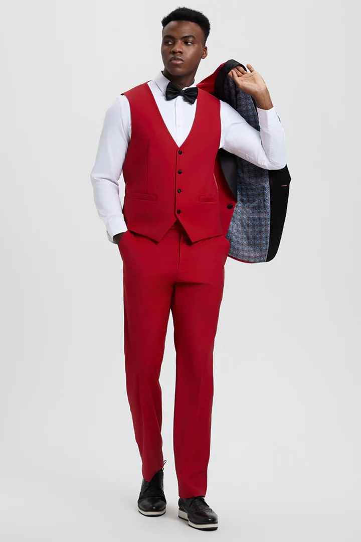 Trajes De Hombre Para Boda - Trajes Para Novio - Red Slim Fit Suit