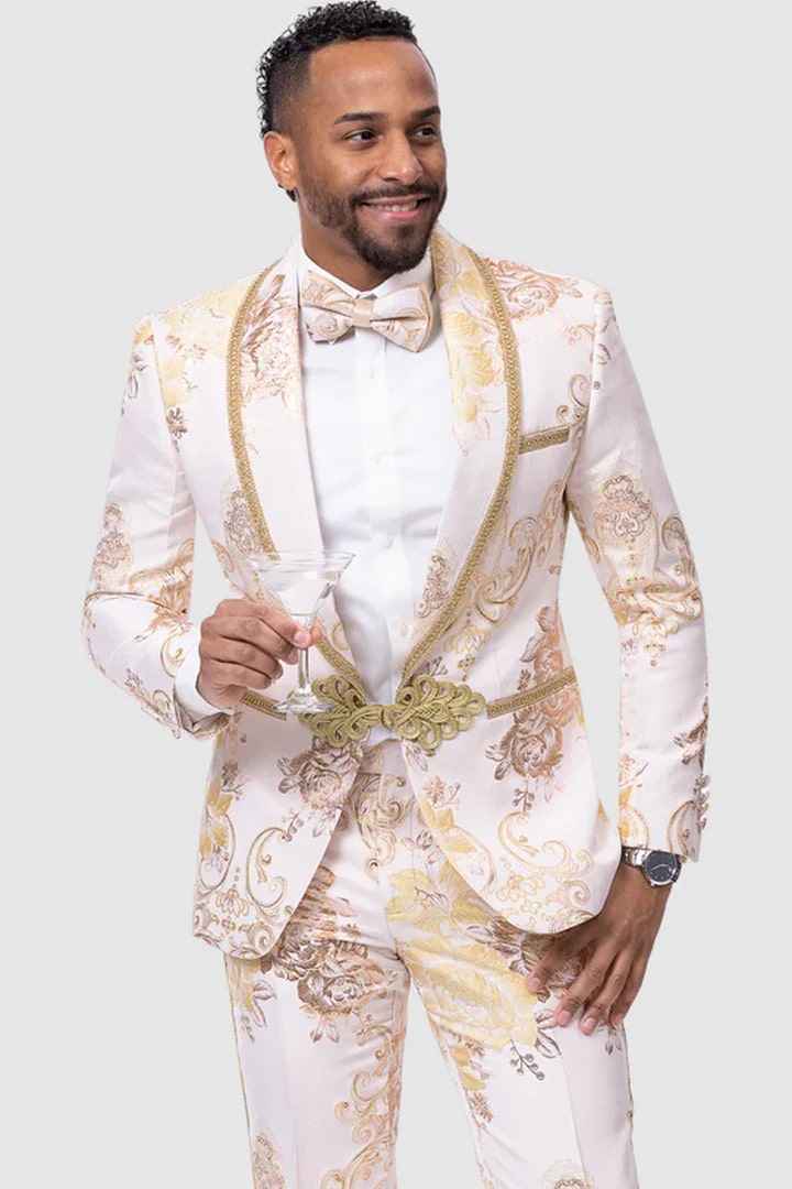 Trajes De Hombre Para Boda - Trajes Para Novio - Gold lapel Suit