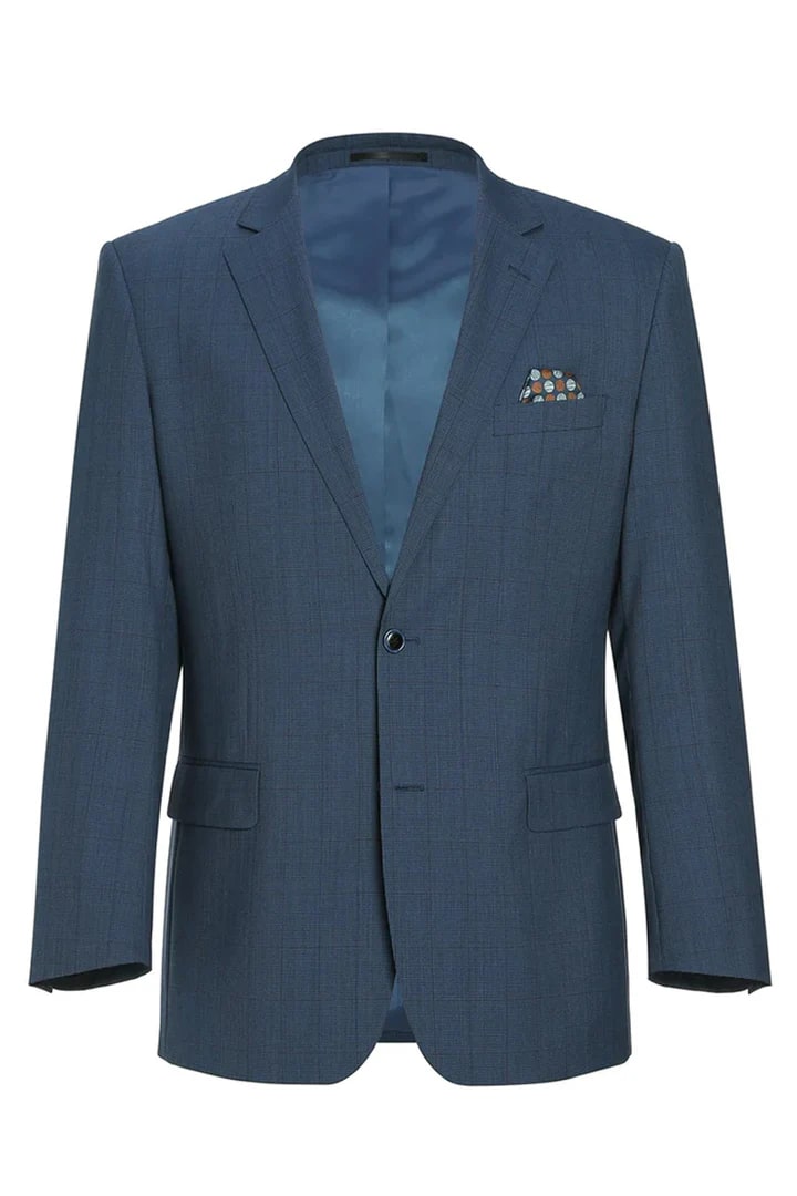 Sacos Vaqueros - Sacos Para Hombre - Blazer deportivo de lana de corte clásico con dos botones para hombre en cuadros escoceses de color azul acero