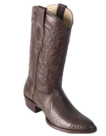 Los Altos Boots Lizard Teju R-Toe Brown Cowboy Boots